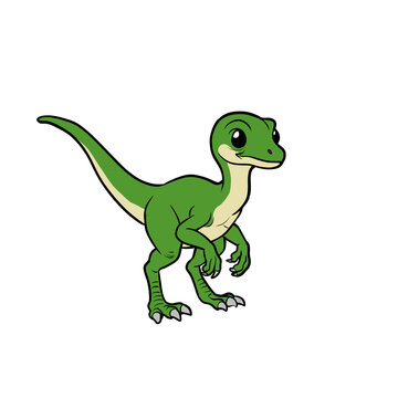 Cute green compsognathus dinosaur character cartoon illustration for children education isolated on transparent background
