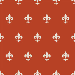 Seamless fleur de lis pattern vector red terracotta lily royal French vintage luxury tile background traditional heraldic ornament damask style textile fabric print digital paper retro chic wallpaper © Anton