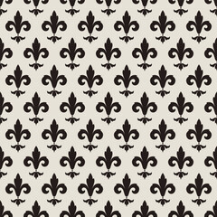 Seamless fleur de lis pattern vector black lily royal French vintage luxury classic tile background traditional heraldic ornament damask style textile fabric print digital paper retro wallpaper © Anton