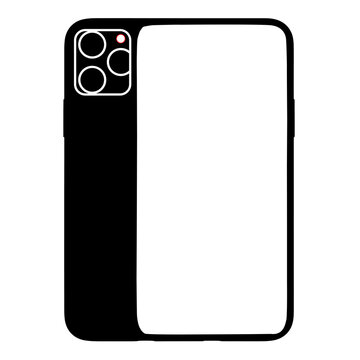 Minimalist smartphone vector illustration, black mobile phone mockup with blank white screen, modern cellular device icon for app design