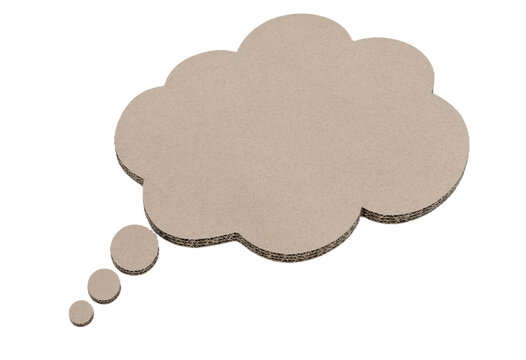 Craft cardboard thought bubble shape isolated on white background with copy space for text messages