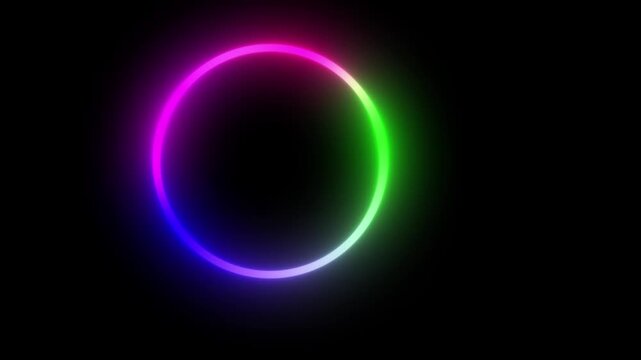 Colorful Neon Loading Circle and Glowing Ring Animation on Black Background