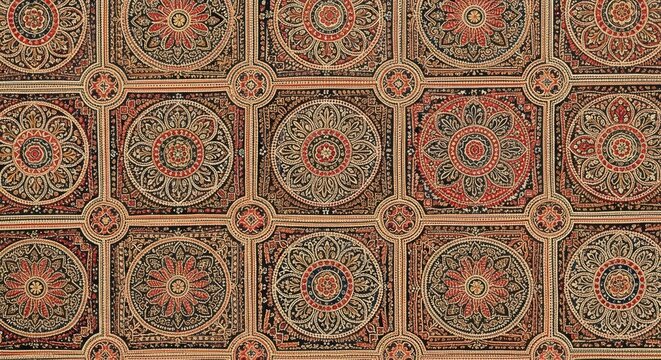 Intricate Geometric Ceiling Design with Circular Medallions.
