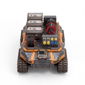 Heavy Industrial Sci-Fi Crawler Vehicle Front View isolated on White Background - Robotic All-Terrain Rover

Descripci&oacute;n: Detailed 3D model of a heavy industrial sci-fi crawler rover vehicle featuring