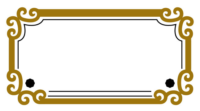 Ornate vintage frame border with gold corners, decorative label isolated transparent PNG