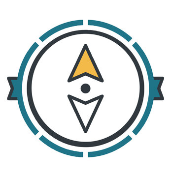 Target compass badge icon with pointer, goal navigation emblem isolated transparent PNG