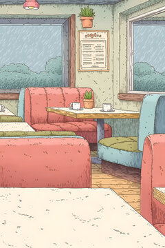 A Cozy Cafe Interior: Embracing Comfort and Community with a Warm Atmosphere Perfect for Relaxation on Rainy Days