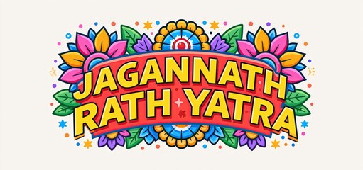 Naklejka premium Festive vector illustration of Jagannath Rath Yatra with bright colors and cultural decorative elements.