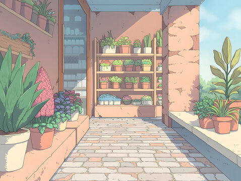 Explore a Charming Urban Garden Space Brimming with Vibrant Plants and Flowers, Perfect for Relaxation and Indoor Decoration Inspiration in a Serene Environment