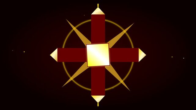 Abstract Golden Compass Symbol Rotating on a Dark Background