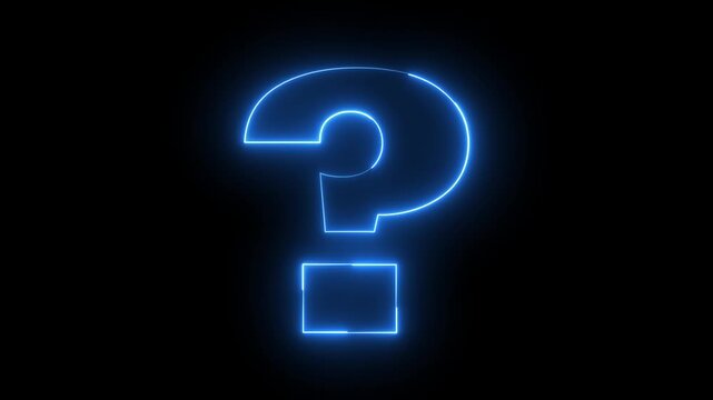 Glowing neon blue color question mark sign icon animation quiz confusion mark punctuation interrogative sign education exam circle alphabet sign symbol on black background	