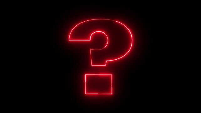 Glowing neon red color question mark sign icon animation quiz confusion mark punctuation interrogative sign education exam circle alphabet sign symbol on black background	