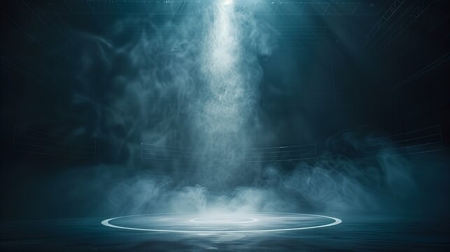 Surreal Smoke Ring Floating Above an Empty Wrestling Ring Under a Dramatic Spotlight