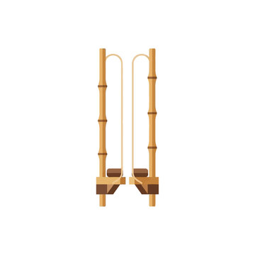 Traditional Bamboo Walking Stilts Egrang Indonesian Game Flat Icon Illustration