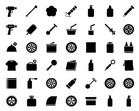 Car Wash and Auto Detailing Solid Glyph Icon Mega Pack
