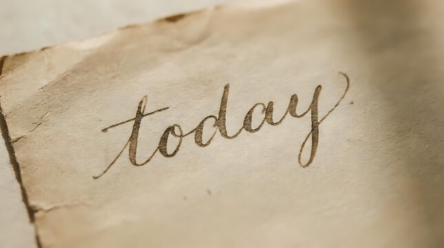 Handwritten word "today" in cursive script on aged beige paper