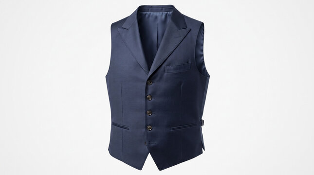 Classic navy waistcoat for men made of quality cloth. Navy waistcoat features elegant buttons, tailored fit and style. Use navy waistcoat for clothing catalogs, fashion retail or gentleman branding.