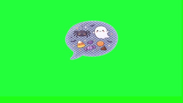 Cute Halloween speech bubble with ghost spider candy corn 