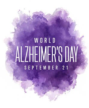 World Alzheimer Day awareness banner with purple watercolor texture splash and bold white text isolated on white background for health campaign