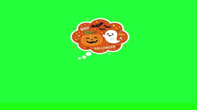 Cute halloween cartoon with pumpkin ghost bats and text boo yay