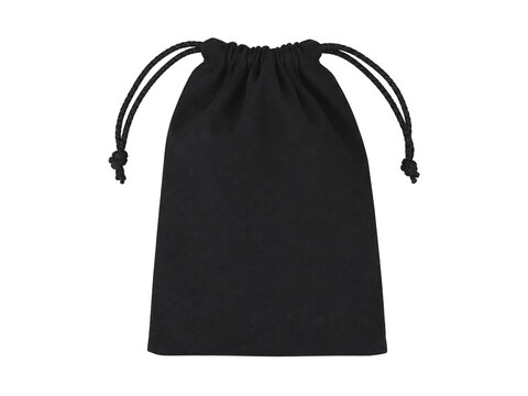Black fabric drawstring pouch bags isolated on transparent background