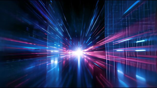 Futuristic light beams in a digital abstract cityscape