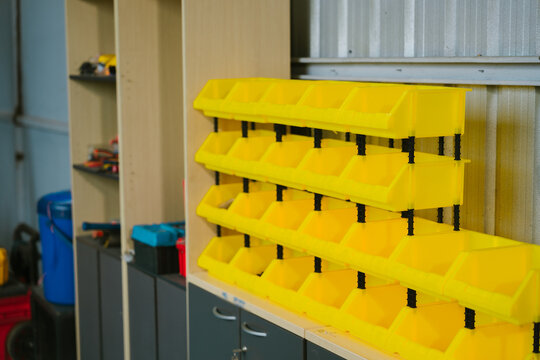 Engineers at work conceptual framework for industrial engineering factory work with organized storage bins