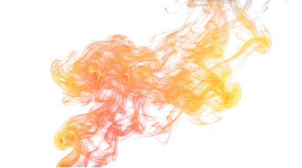 Fototapeta premium Colorful swirling smoke in orange yellow and white hues against a clean white background abstract and dynamic for artistic designs