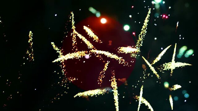 Bright golden festive fireworks display against a deep night sky background