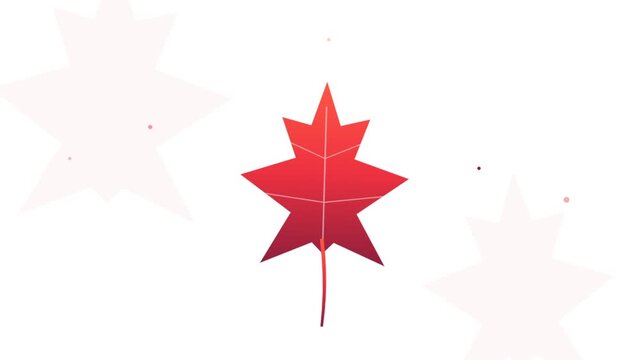 Animated Red Maple Leaf Floating Amidst Minimalist Geometric Shapes