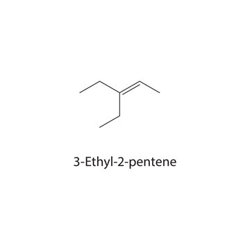 3-Ethyl-2-pentene skeletal structure. alkene compound schematic illustration. Simple diagram, chemical formula.