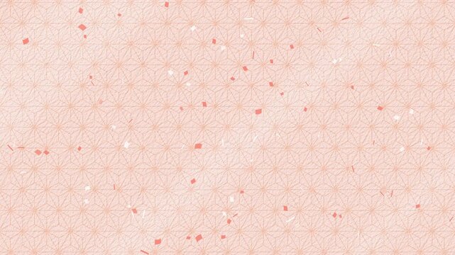 紙吹雪 ピンク 下降 パターン01 麻の葉01 ループ （淡いピンク 背景）