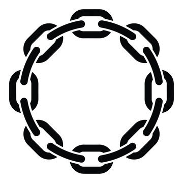 Black chain link circle made of connected links isolated on white background