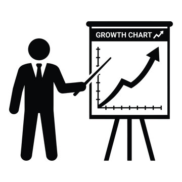 Business professional presenting growth chart on flip chart