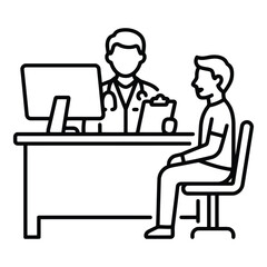 Fototapeta premium Doctor consulting patient at desk with computer in medical office
