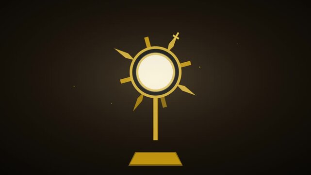 Golden Ornate Monstrance Rotating Against A Dark Minimalist Background