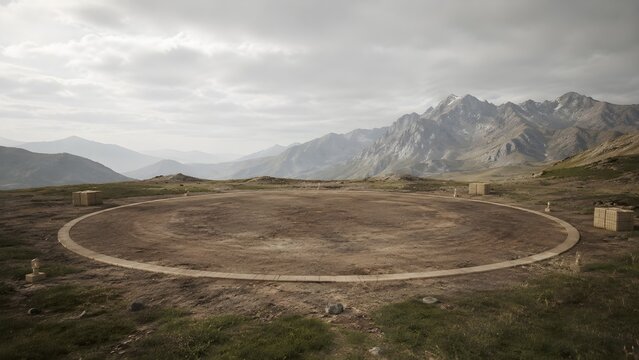 Remote Helicopter Landing Zone in Rugged Mountain Landscape