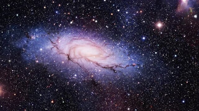 in deep space with rotating nebulae and stellar clusters during cosmic evolution