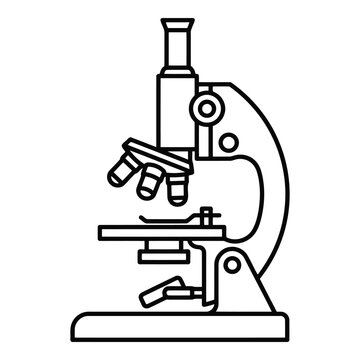 Black and white line drawing of a classic microscope on a white background