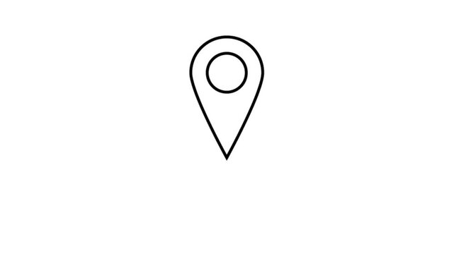 GPS location pointer animated with radio wave, pin icon on black background.