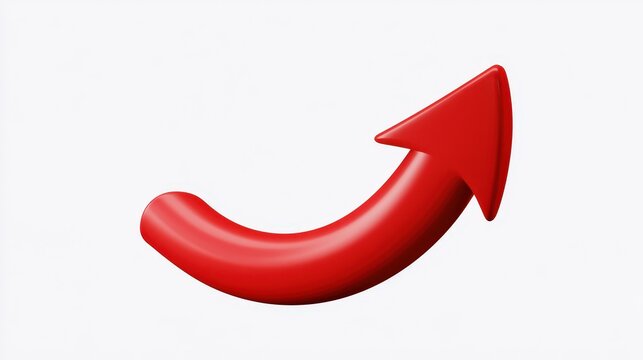 A shiny red curved arrow pointing upward isolated on white background. Perfect for business growth and financial success concepts.