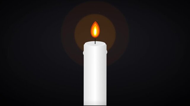 Single White Candle Burning With Warm Glow Against Dark Background