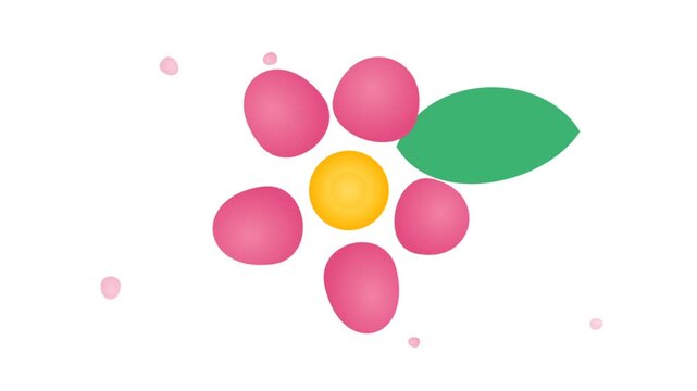 Simple Pink Flower Animation with Yellow Center and Green Leaf
