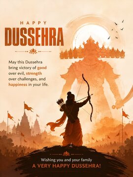 Happy dussehra greeting card featuring archer silhouette