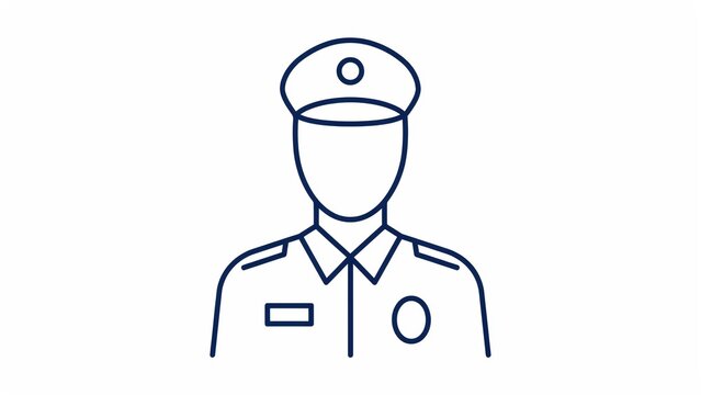 Minimalist blue line art icon of a professional police officer figure