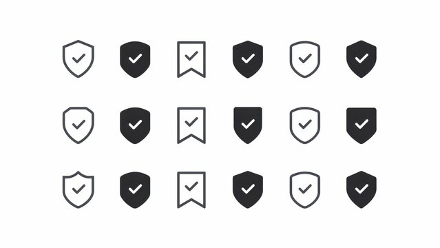 Black and white shield icons featuring checkmarks for security software designs