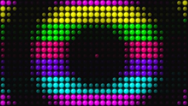 Vibrant digital background featuring rows of glowing colorful LED spheres in a pixelated pattern