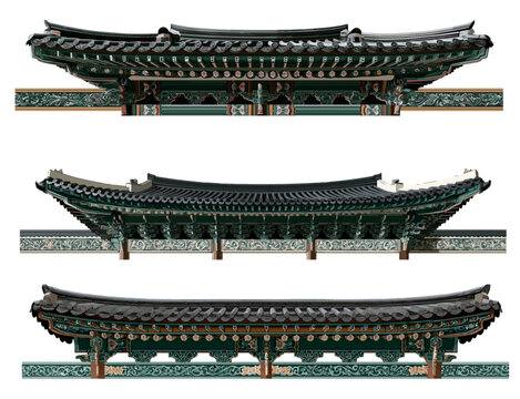 Traditional Korean palace eaves and architectural heritage illustrations