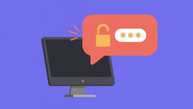 Desktop computer screen displays notification with unlocked padlock and password entry