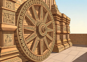 Fototapeta premium Close-up vector illustration of the Konark Sun Temple Wheel.